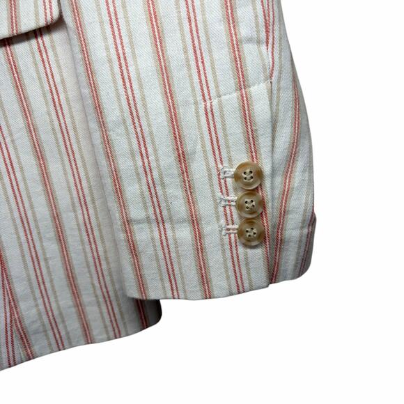 Loft Womens Blazer 14 White Pink Railroad Stripes Linen Blend Preppy Plus Modern - Picture 7 of 12